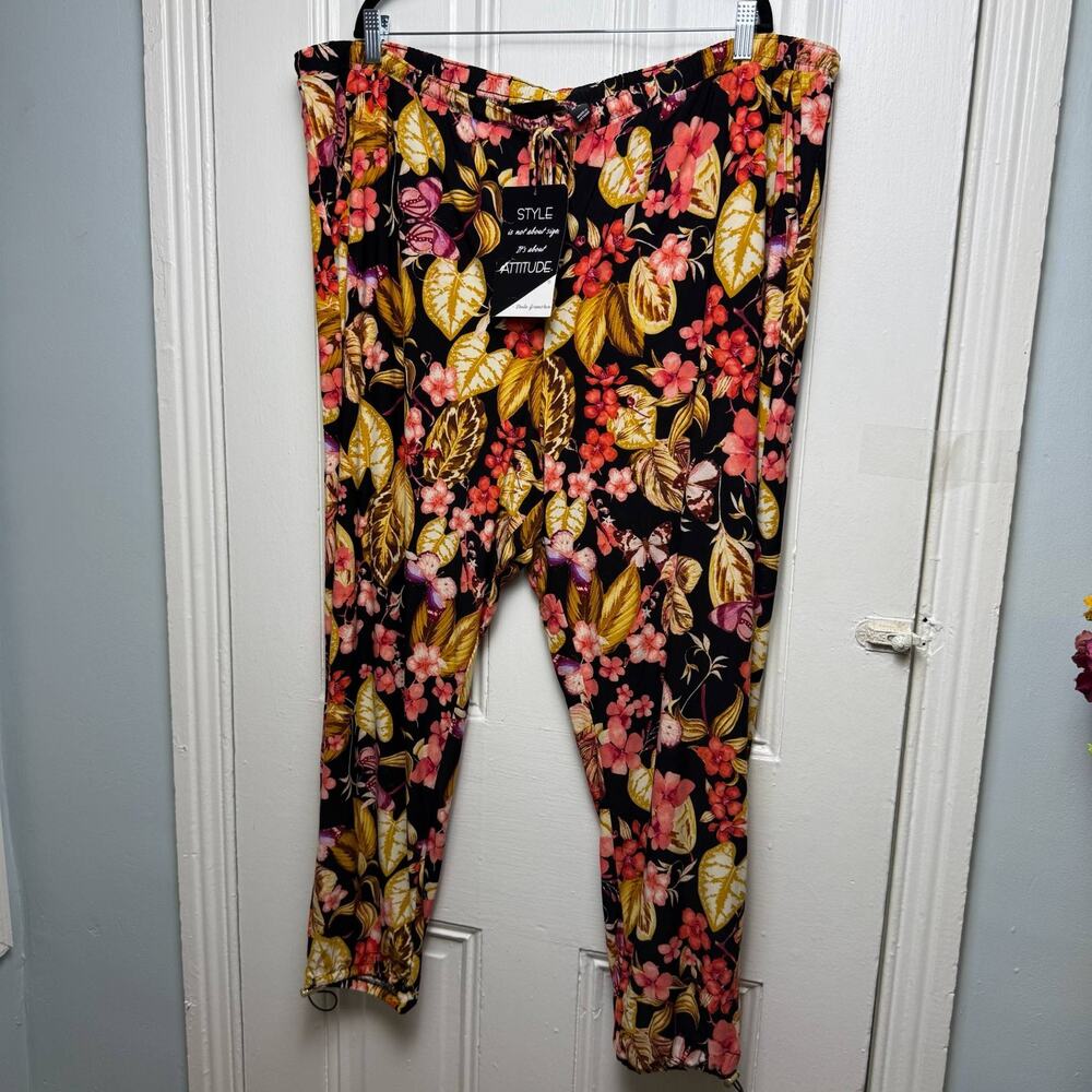 Attitudes by Renee Tropical Floral Pull-On Pants Womens 3X NWT Elastic Waist